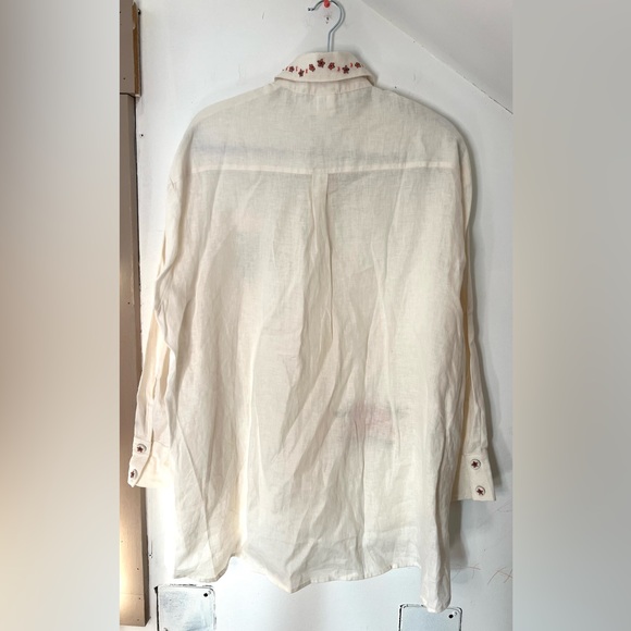 Agua Bendita Été Swan Oversized Embroidered Hi Lo Linen Shirt Cream. Size XS/S - Picture 8 of 10